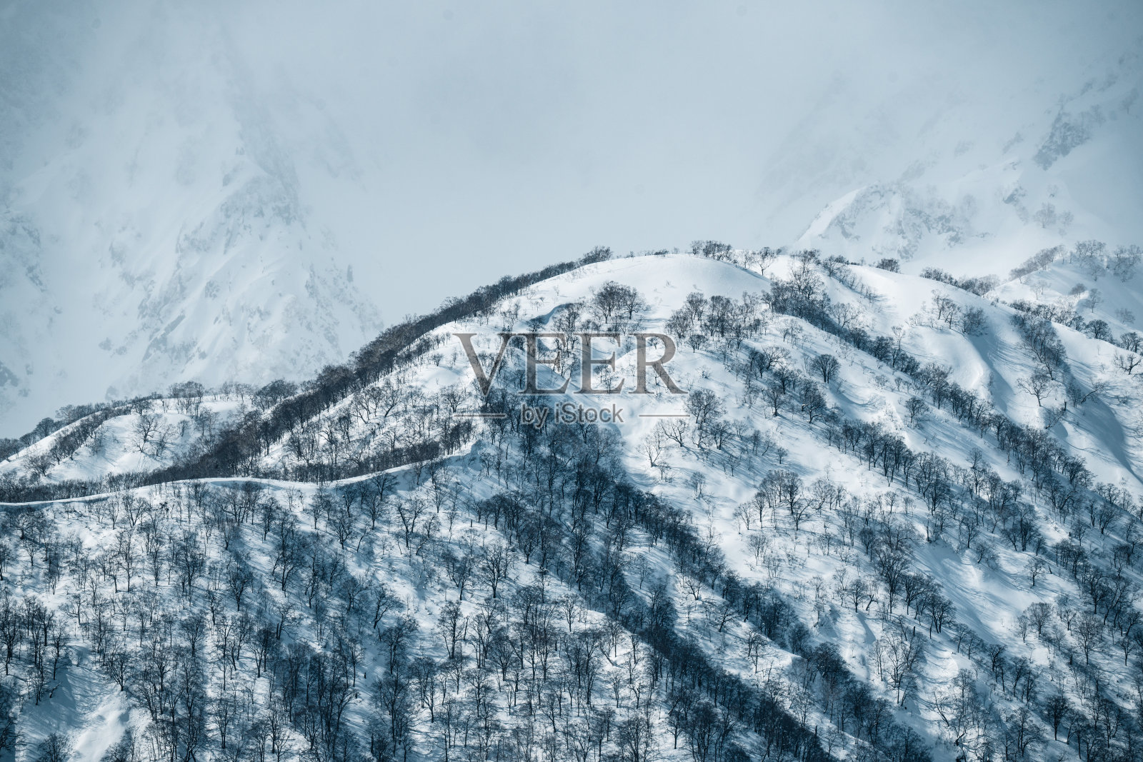 皑皑白雪的日本山，日本白波照片摄影图片