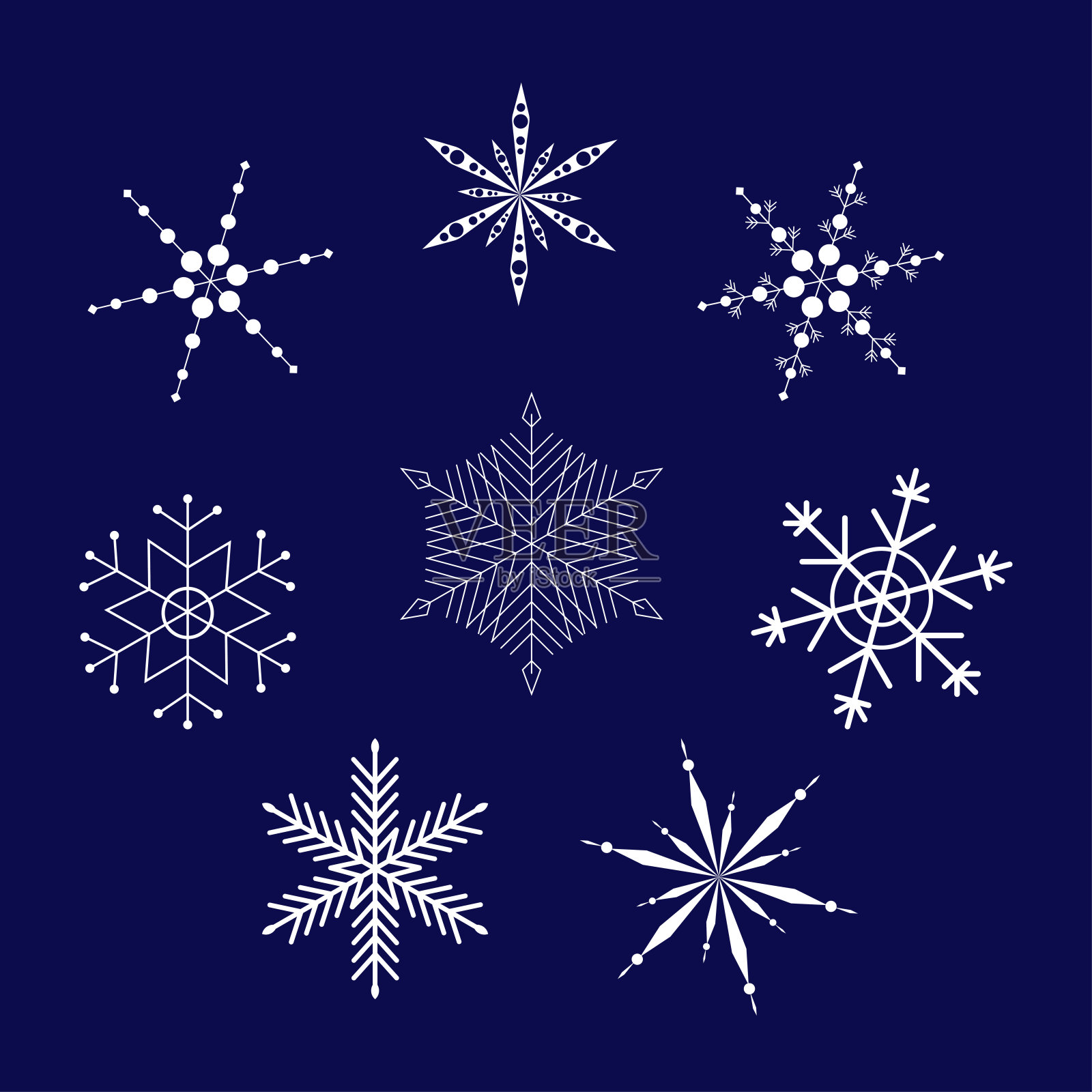 一套雪花明信片，邀请，背景，横幅的设计。矢量插图。冬季设计插画图片素材