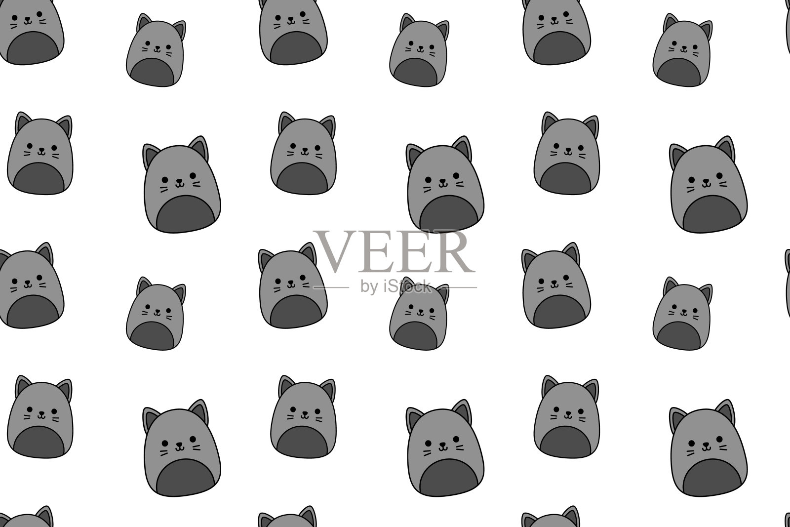 灰色万圣节小猫无缝图案。Squishmallow。可爱的小猫。卡哇伊,矢量插画图片素材