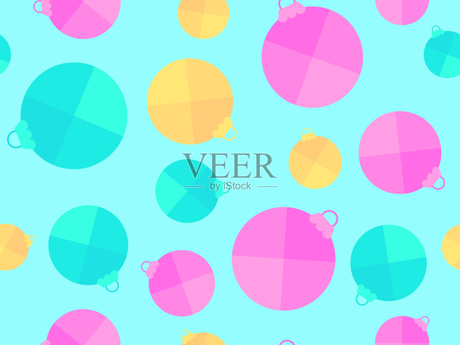 无缝图案与圣诞球在一个蓝色的背景。复古风格的多色圣诞球。圣诞节贺卡，包装纸，横幅和海报的设计。矢量图插画图片素材