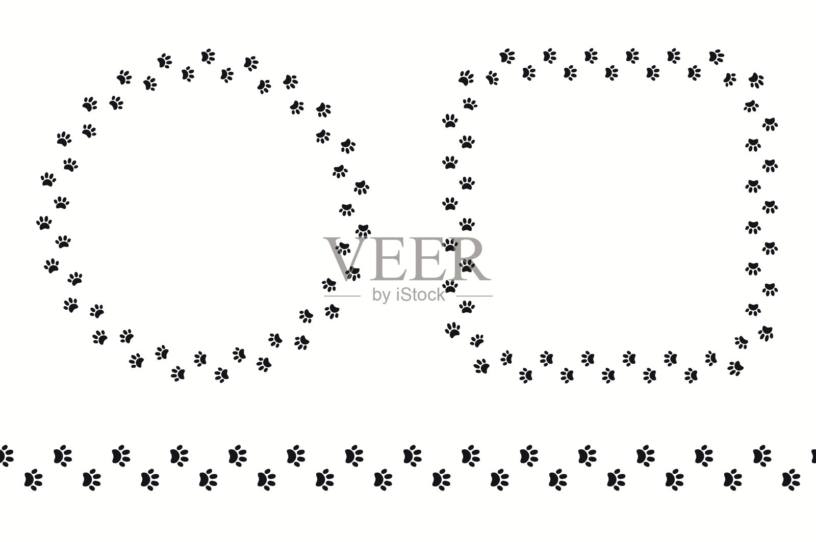 狗，小狗爪印圆形框架，无缝边框插画图片素材