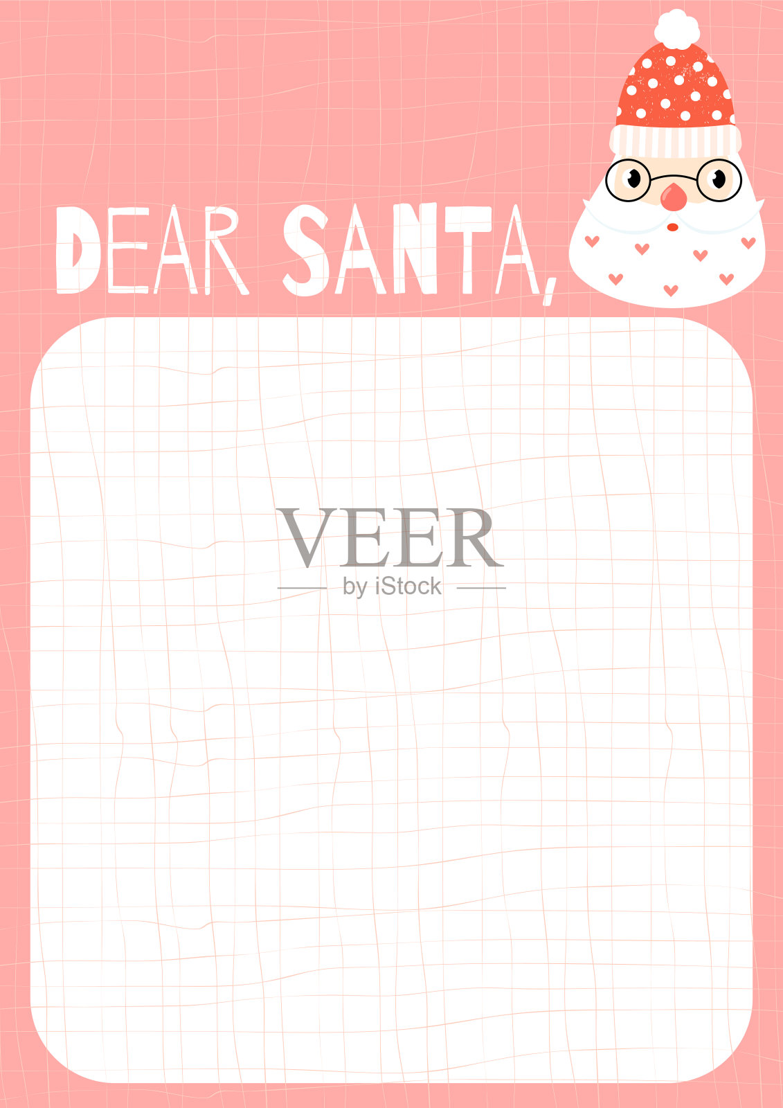 可爱的信给圣诞老人模板在卡通风格的粉红色和红色插画图片素材