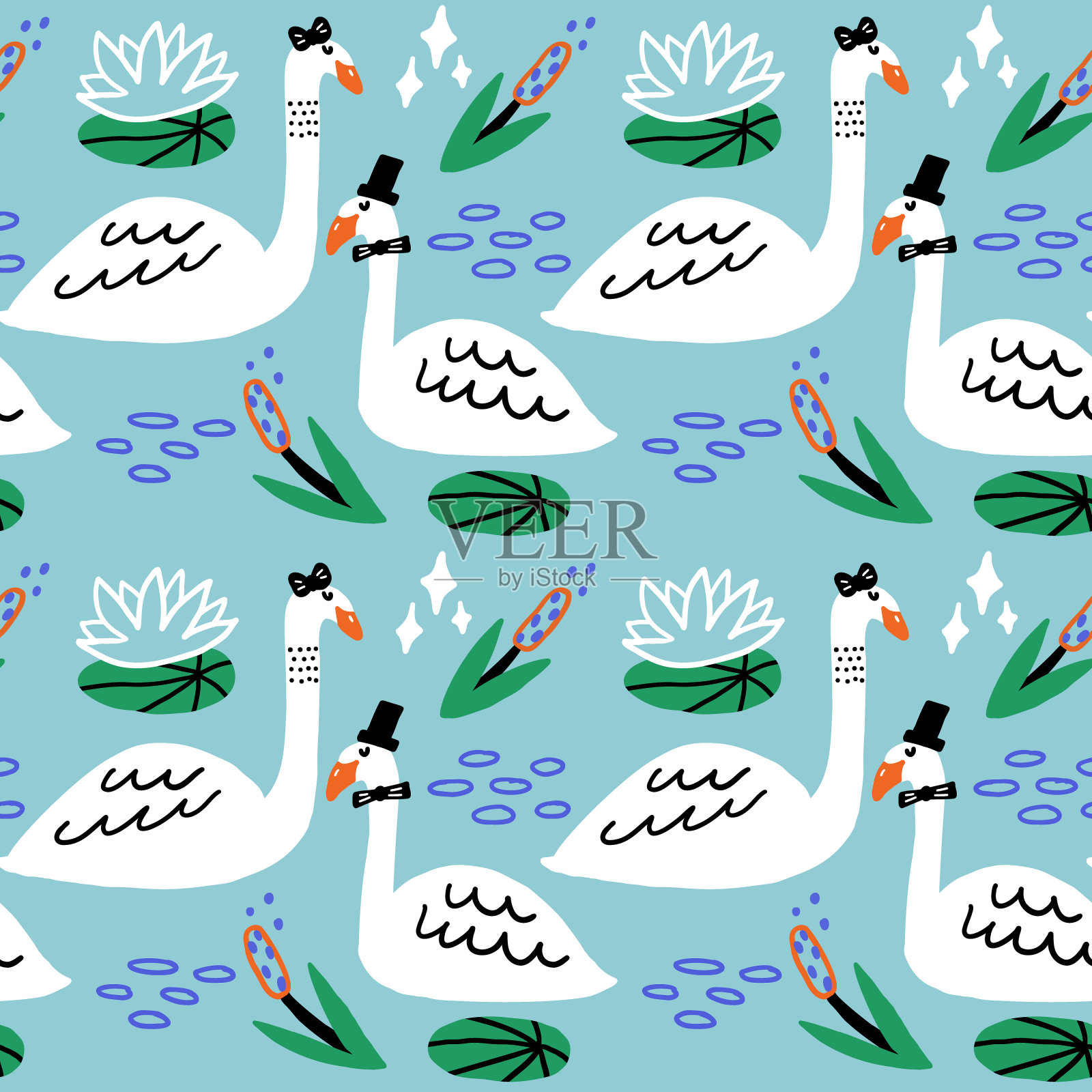 天鹅鸟无缝儿童图案插画图片素材