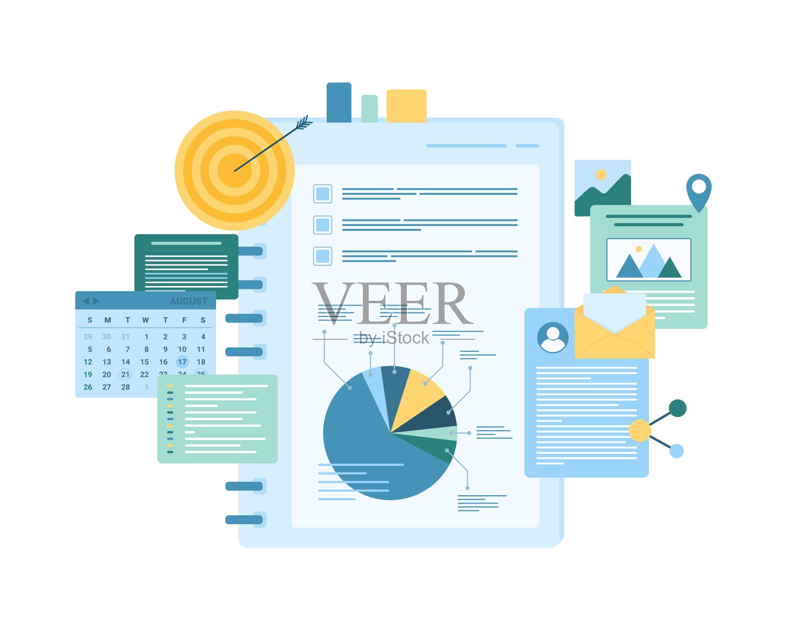 项目管理和计划，规划与信息图表的工作进度报告插画图片素材