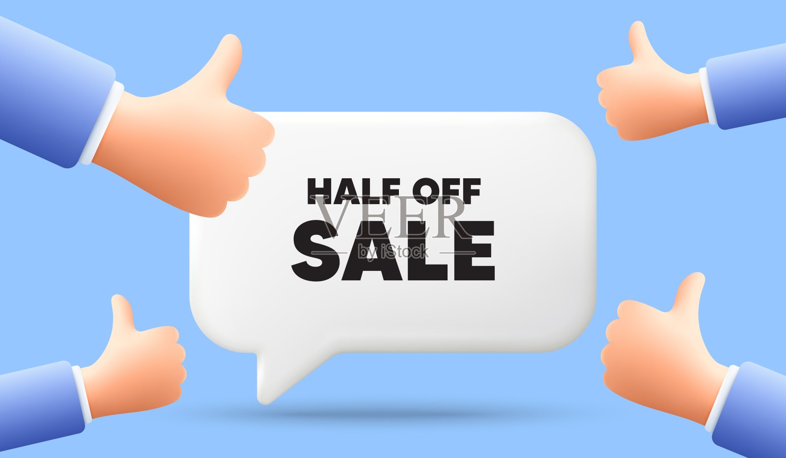 半价出售。特价价格标志。3d语音气泡横幅。向量插画图片素材