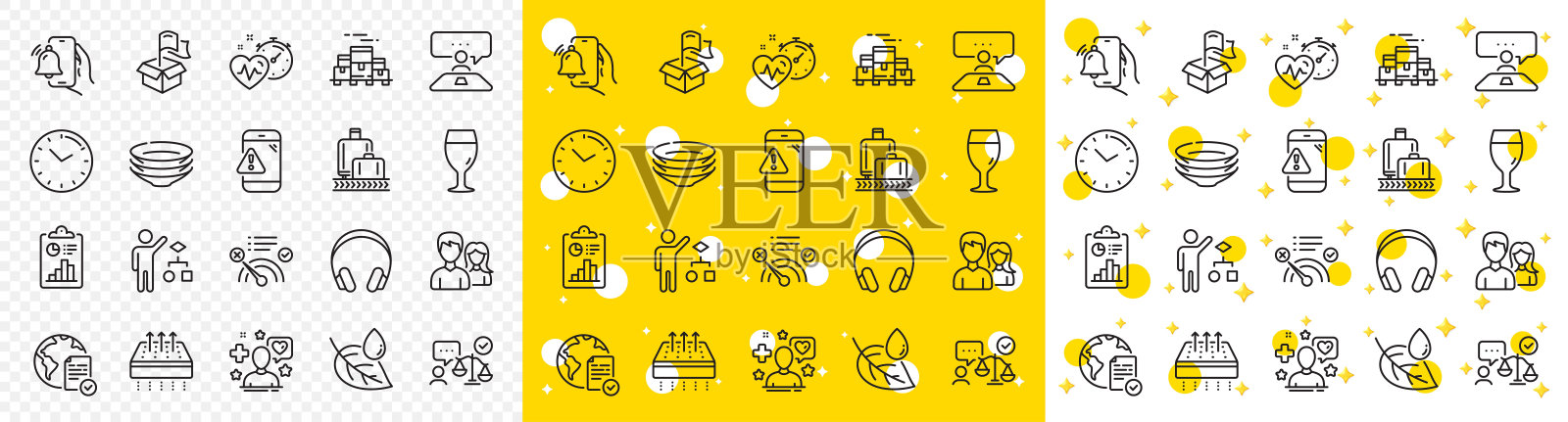 大纲透气床垫，在线投票和一对线图标。用于web应用程序。矢量插画图片素材