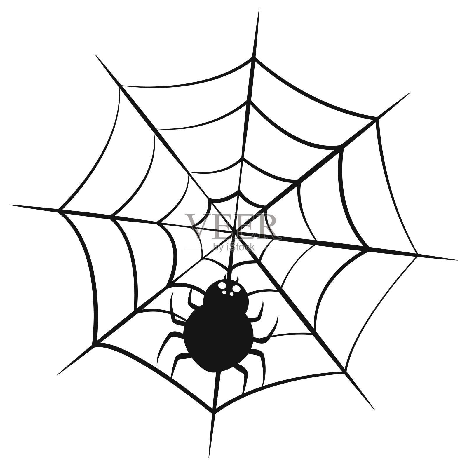 一只蜘蛛坐在它的网上。矢量插图。插画图片素材