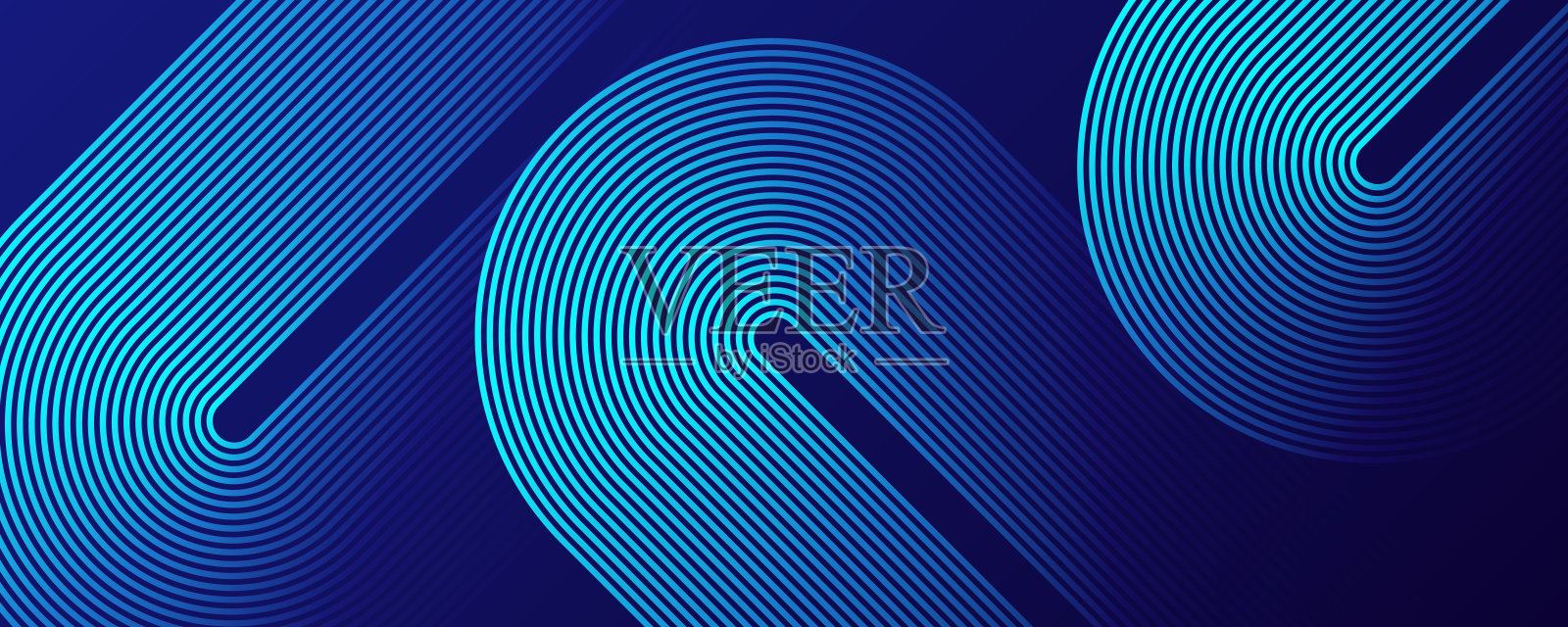 蓝色背景上的抽象发光几何线条，现代闪亮蓝色对角圆角线条图案，简约图形设计，未来概念，适用于海报、banner、宣传册、封面、企业、网站插画图片素材