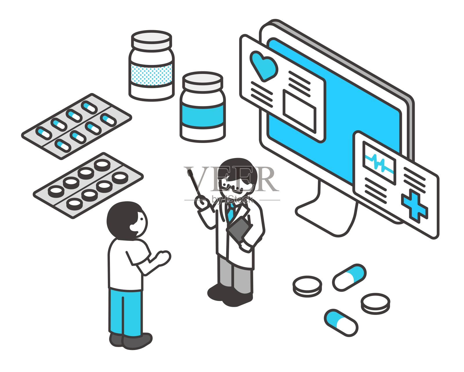 矢量插图材料的医学相关的等距图标插画图片素材