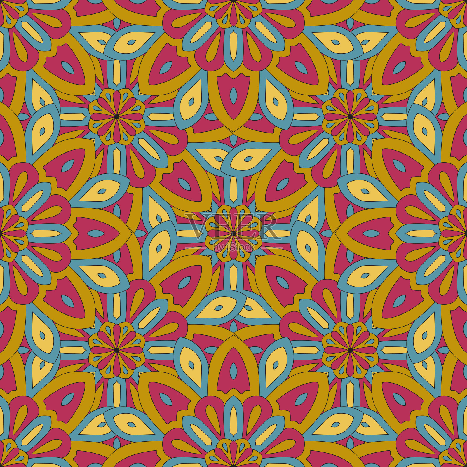 抽象无缝图案与曼陀罗花。马赛克瓷砖。插画图片素材