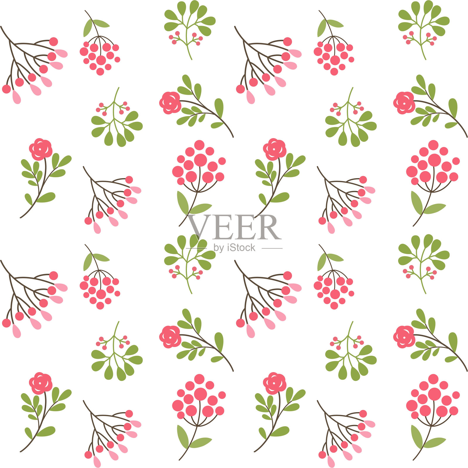 小可爱，白色背景上的各种花卉图案插画图片素材