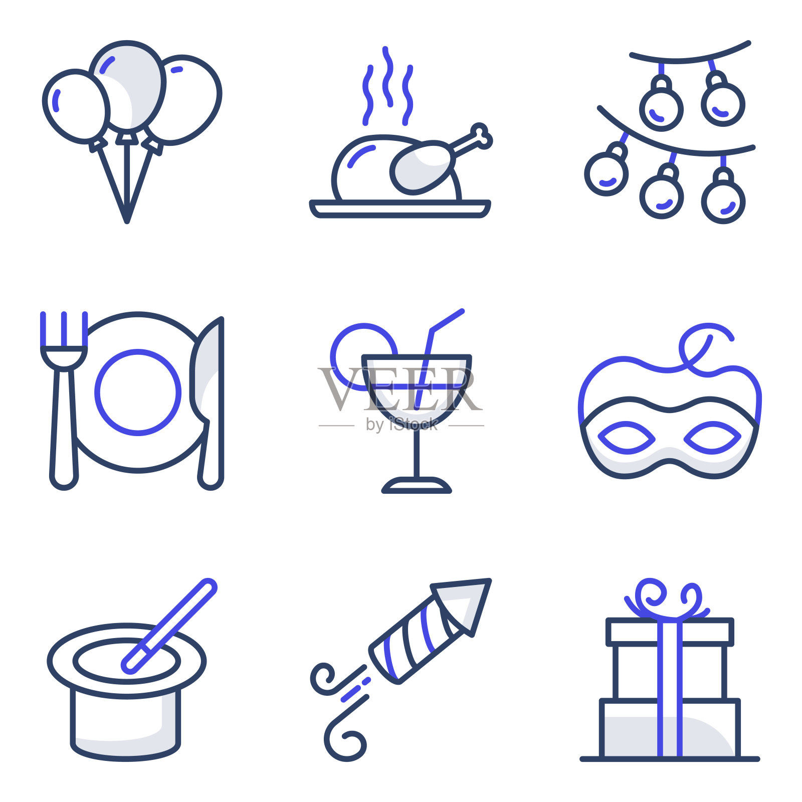 派对与美食扁平图标包插画图片素材