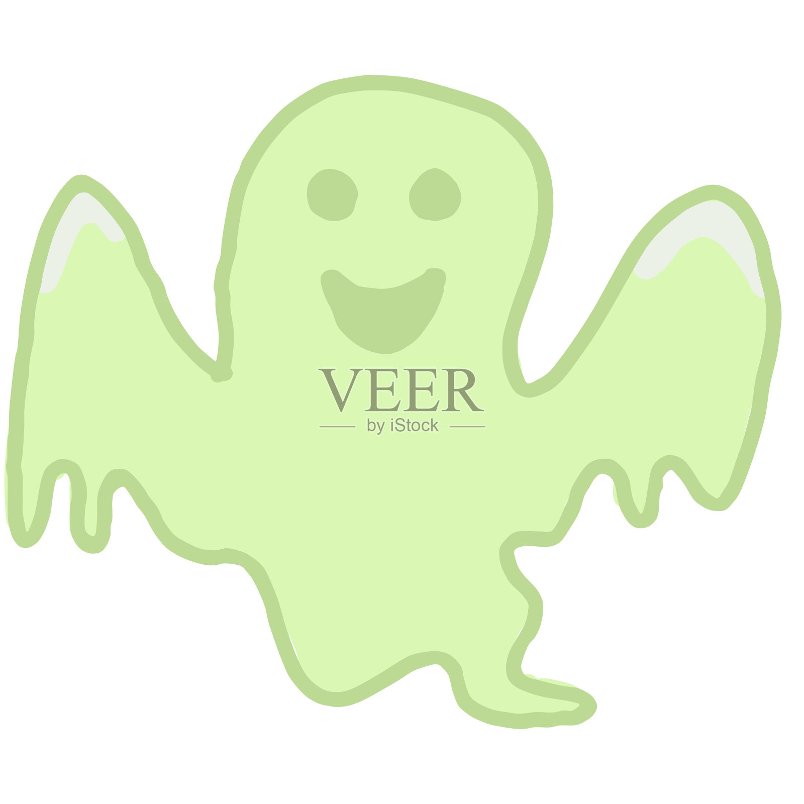 单调的绿色可爱的鬼线艺术插画图片素材