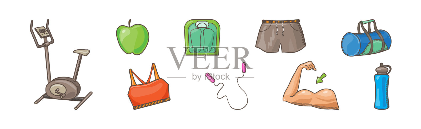 健身房健身运动用品及器材插画图片素材