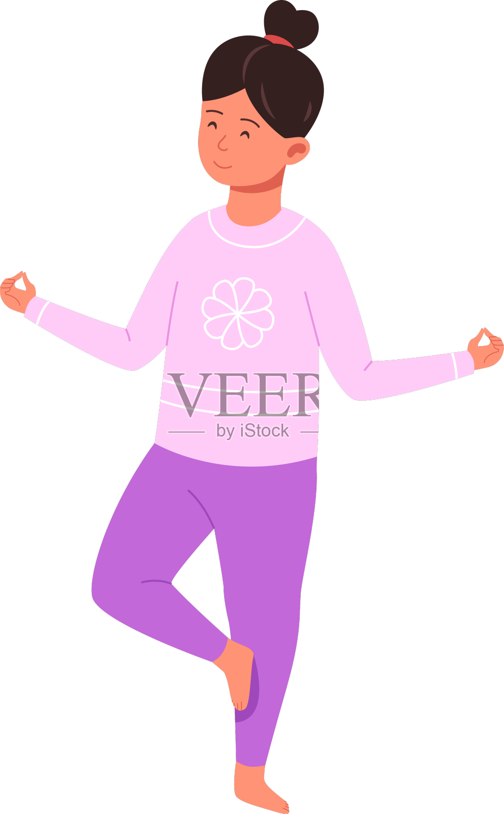 平静的女孩在瑜伽姿势平衡快乐活跃的孩子设计元素图片