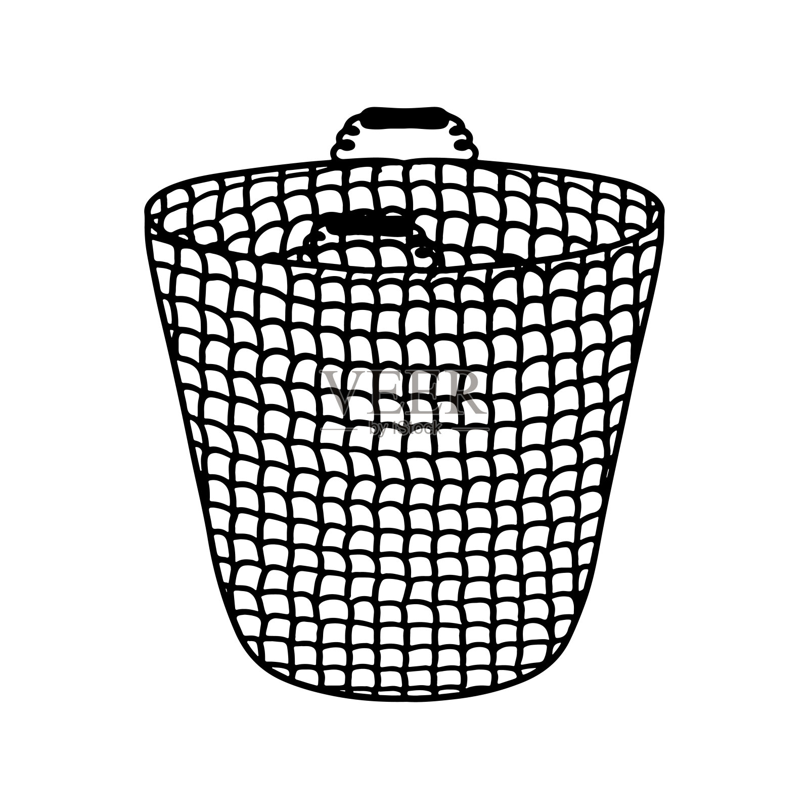 用钩针编织篮子。手绘涂鸦风格。矢量插图隔离在白色。着色页面。插画图片素材