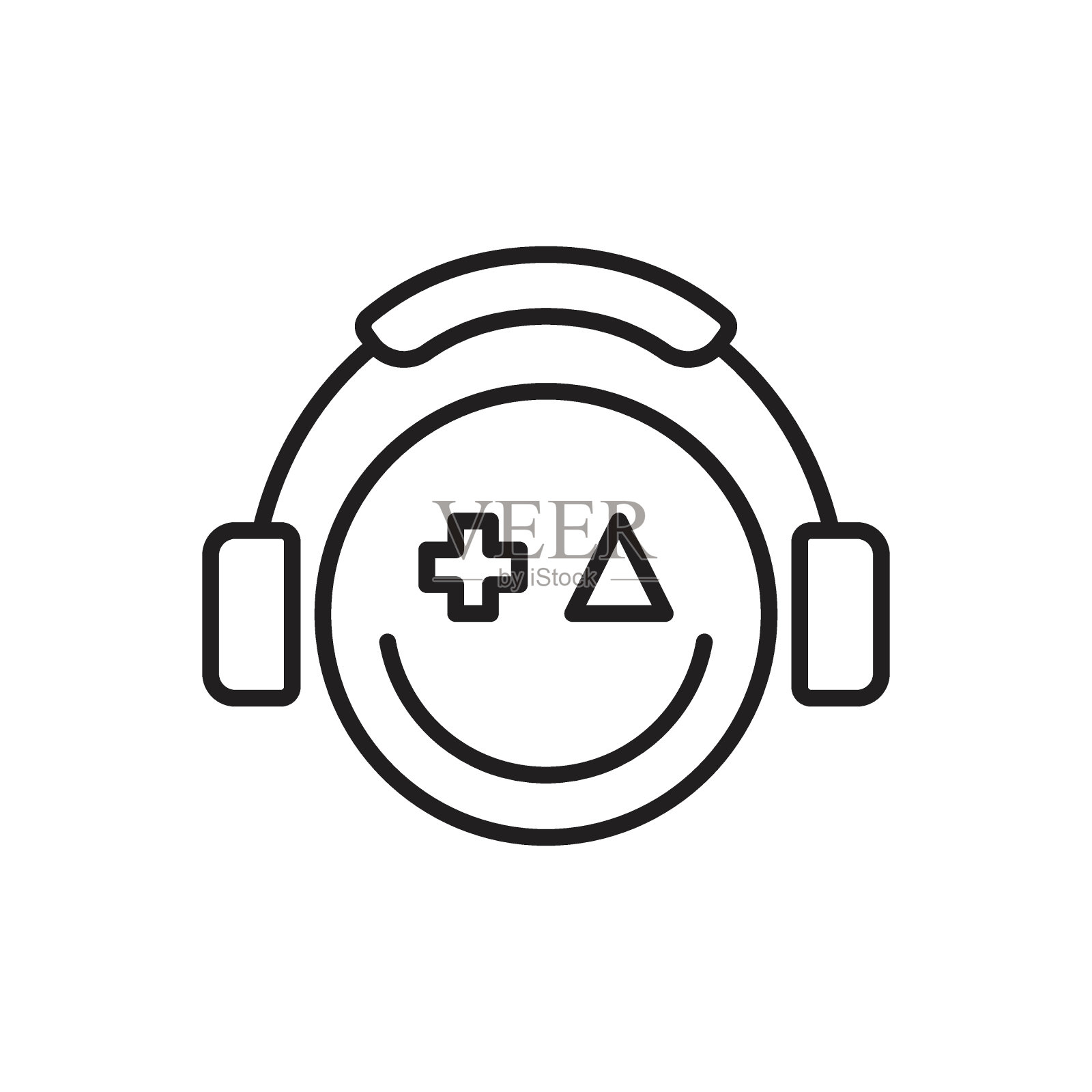 Emoticon玩家图标矢量插图。表情符号在孤立的背景。耳机标识概念插画图片素材