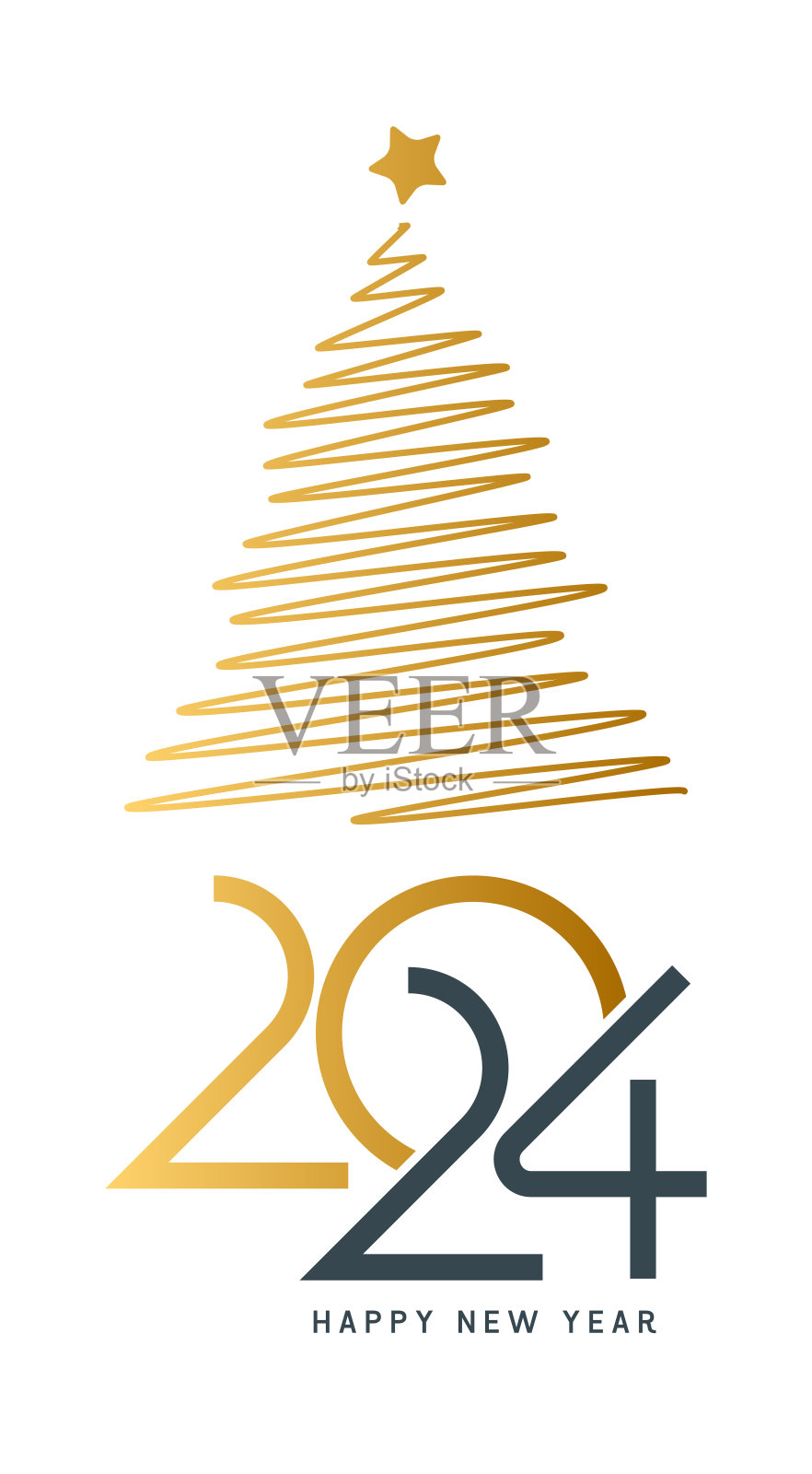 2024. 新年快乐。抽象数字矢量插图。节日设计贺卡，邀请，日历等矢量股票插图插画图片素材