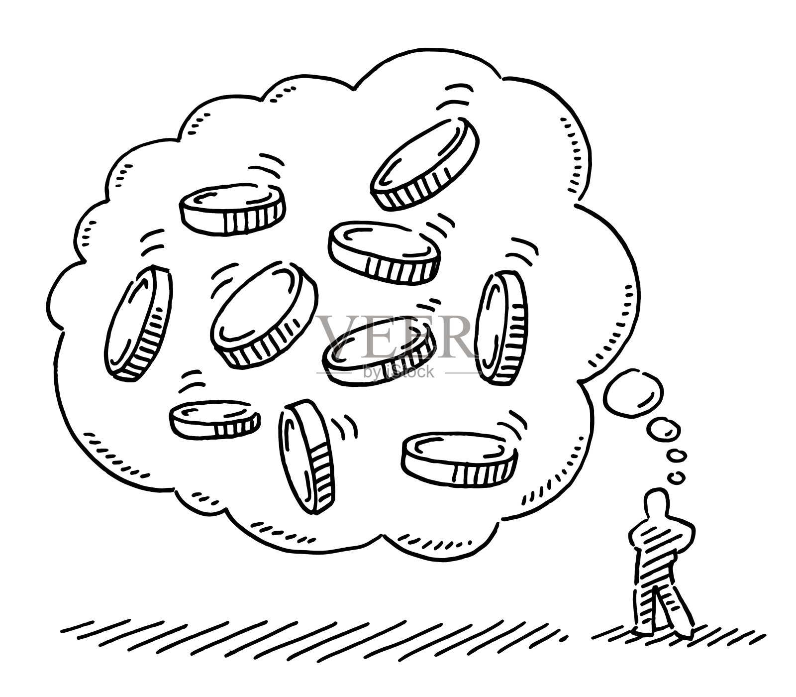 人的形象思想泡沫钱画插画图片素材