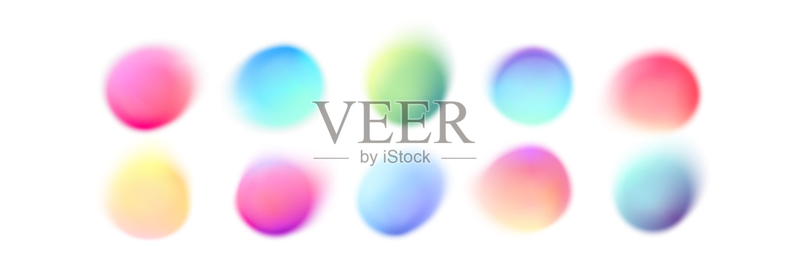 渐变颜色圆形矢量背景集。抽象明亮模糊的流体形状与透明部分沿边界，有机形式。模糊水彩点在时尚的现代创意风格插画图片素材