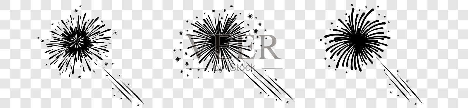 一组烟花图标。烟花与星星和火花。烟花简单的黑线图标。一组黑色烟花图标。烟花与星星和火花。烟花简单的黑线图标插画图片素材