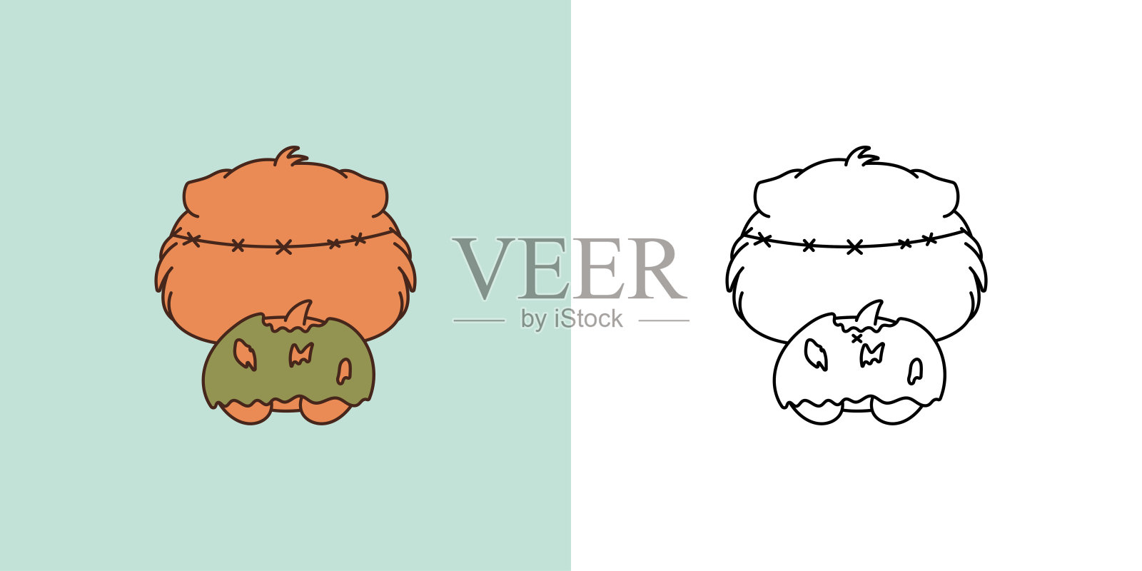 可爱的万圣节豚鼠插图和着色页。卡通剪贴艺术万圣节啮齿动物。插画图片素材