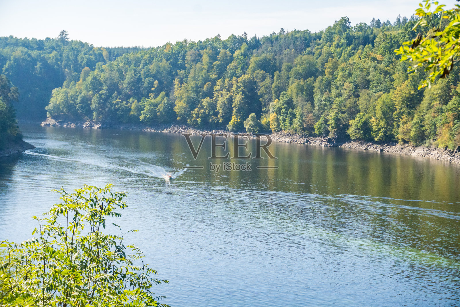美丽的伏尔塔瓦河景观和兹维科夫城堡附近的森林，捷克照片摄影图片