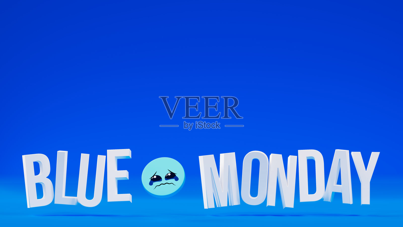 蓝色星期一文字与悲伤表情，抑郁和无聊主题3D渲染照片摄影图片