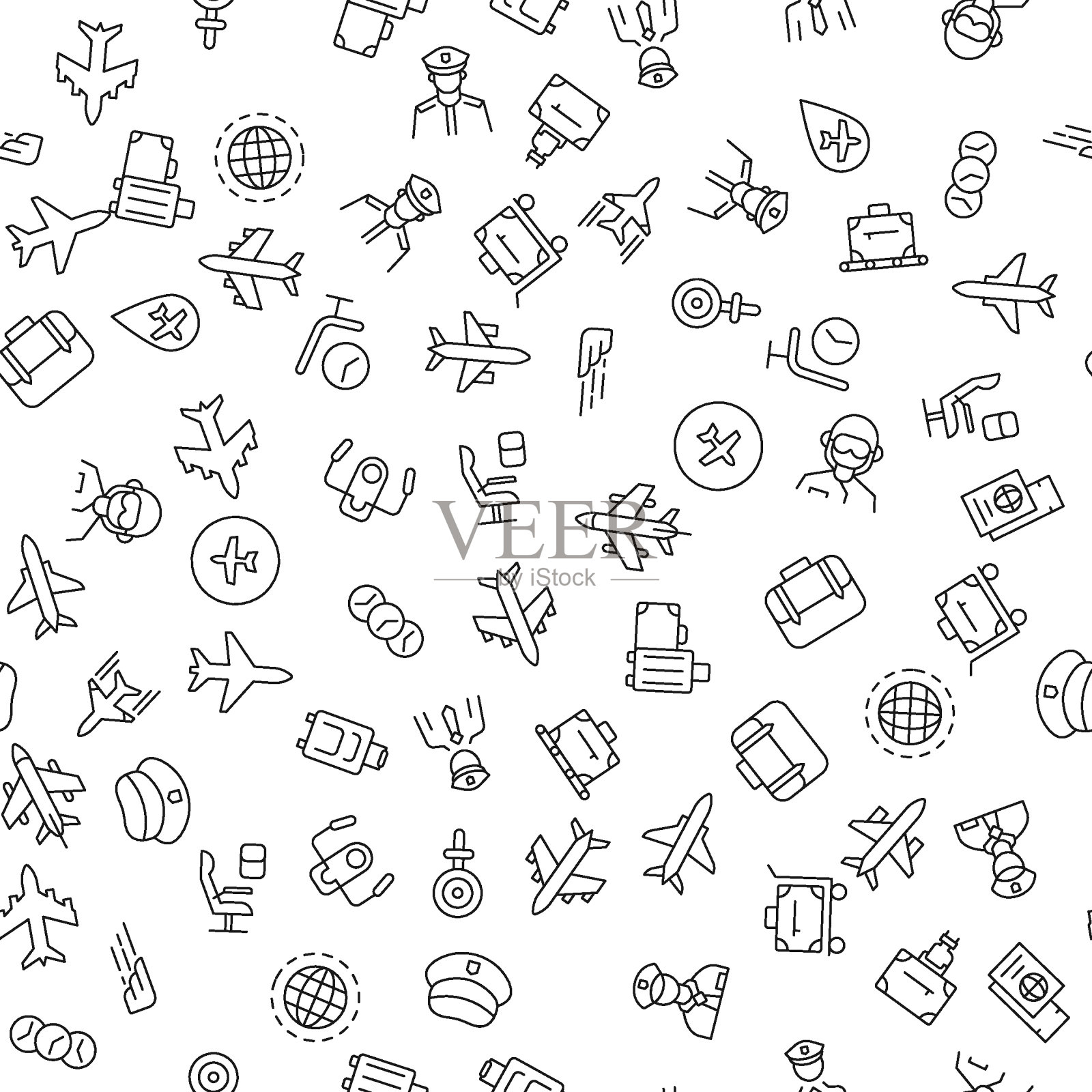 飞机，座位，全球，时钟无缝图案印刷，包装，设计，网站，商店，应用程序插画图片素材