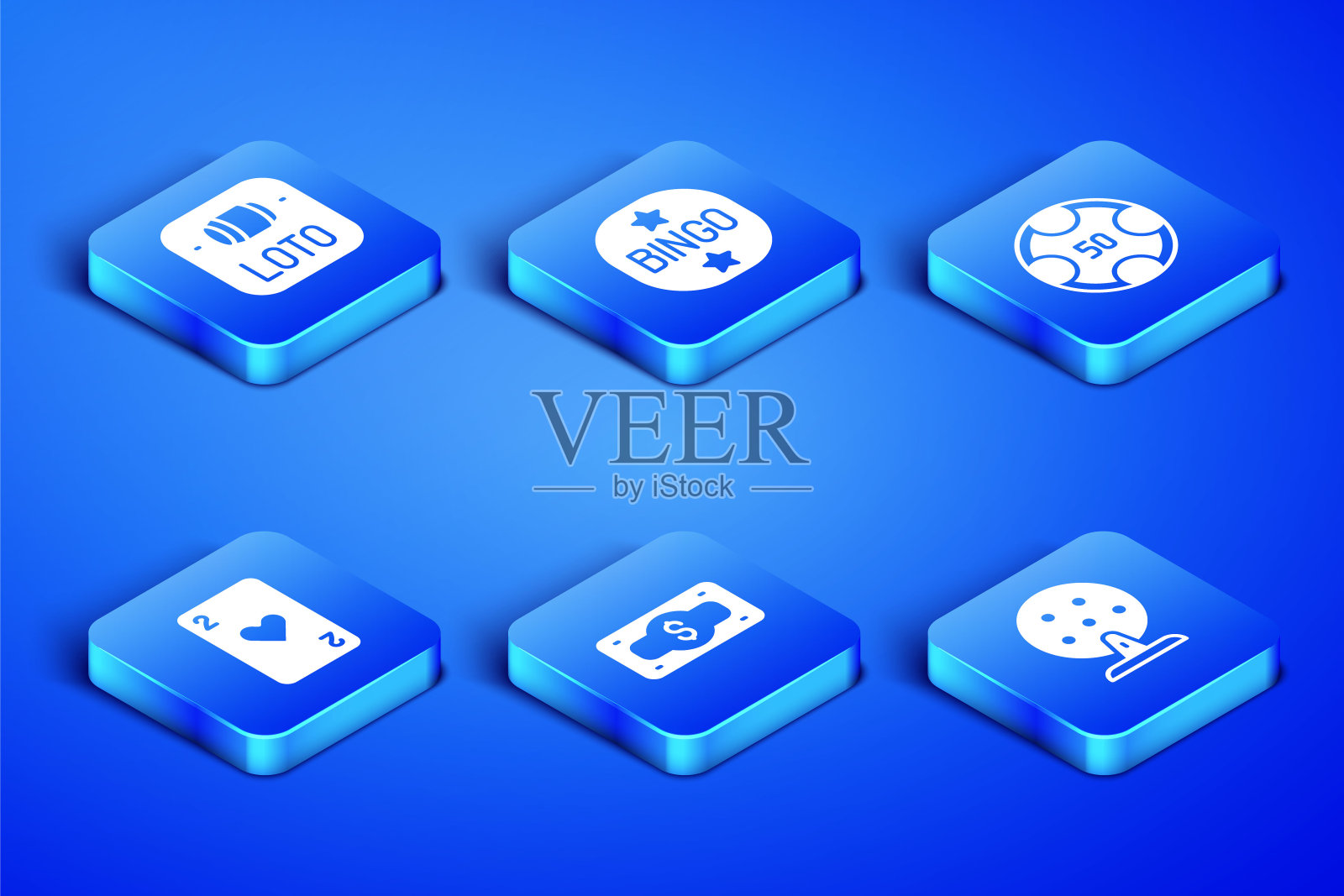 集彩票机，票，堆纸钱现金，打牌与心脏，宾果和赌场筹码图标。向量插画图片素材