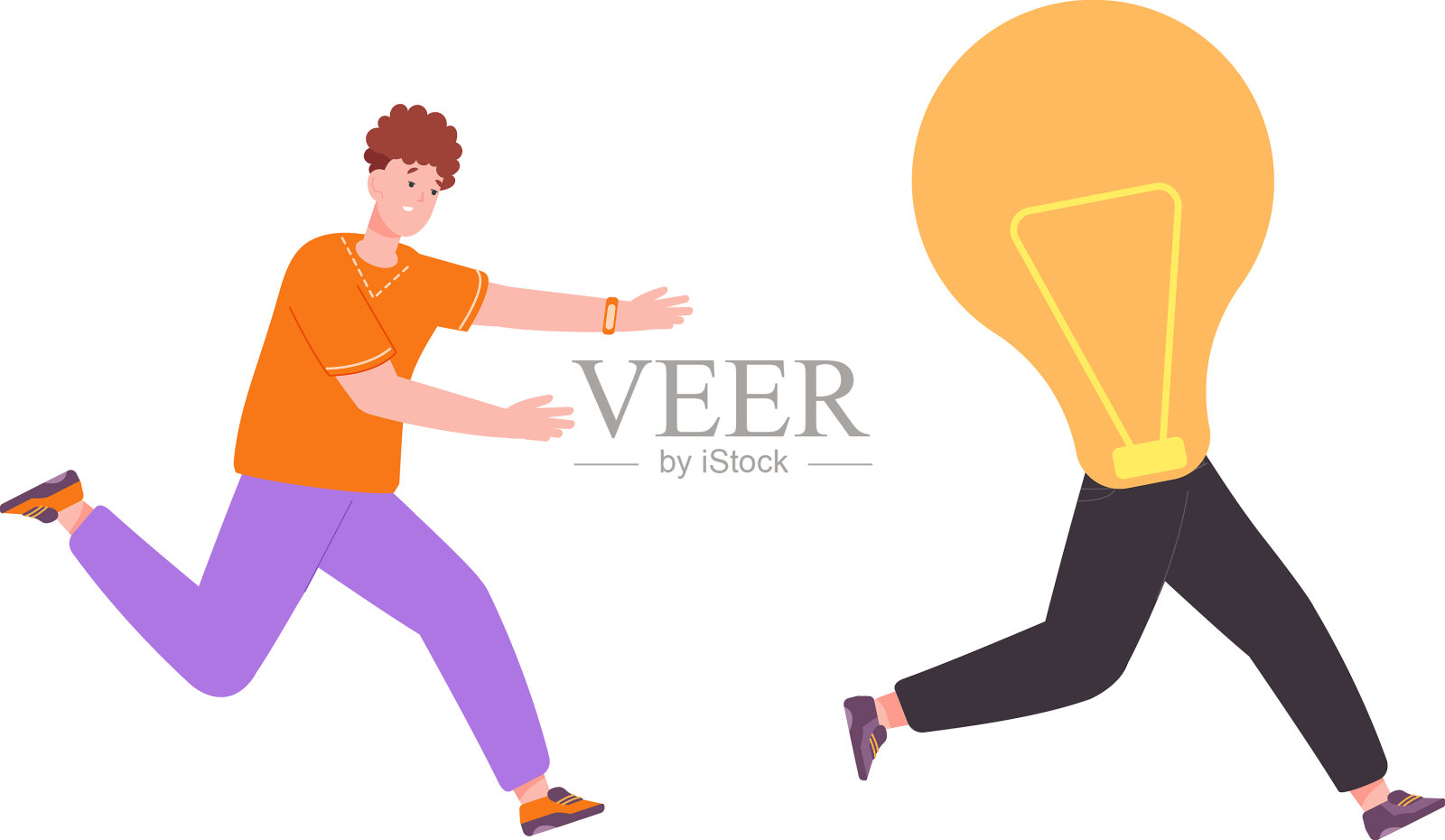 男人追逐创意，男人追逐灯泡插画图片素材