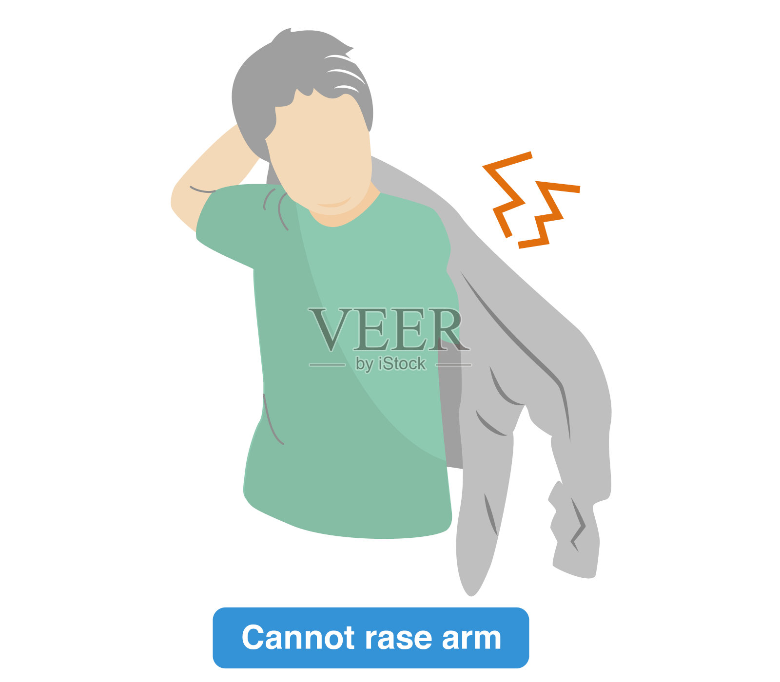 肩部疼痛，穿衣服时不能抬起手臂的人。插画图片素材