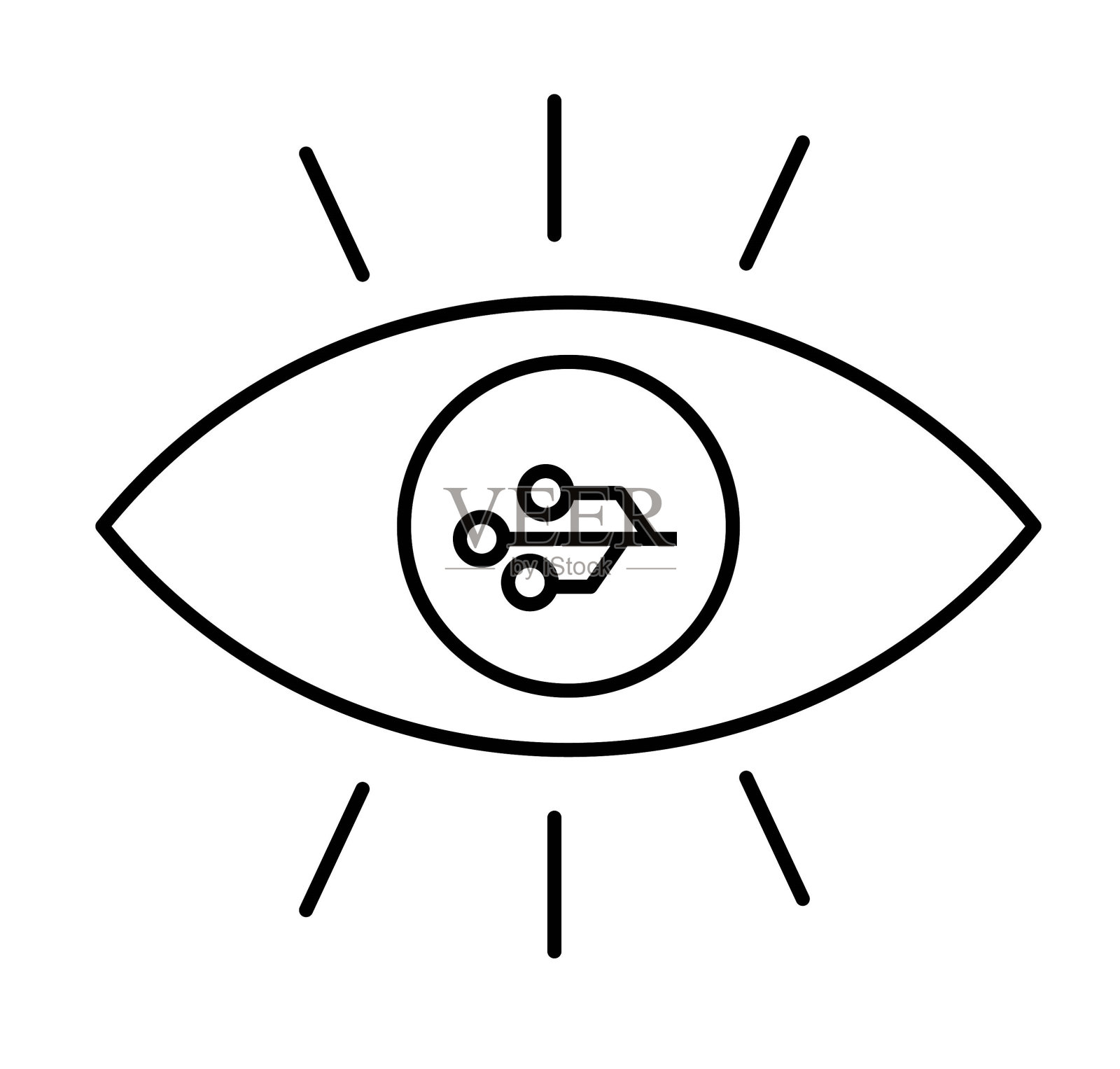 眼睛与技术图标，矢量最佳线图标。插画图片素材