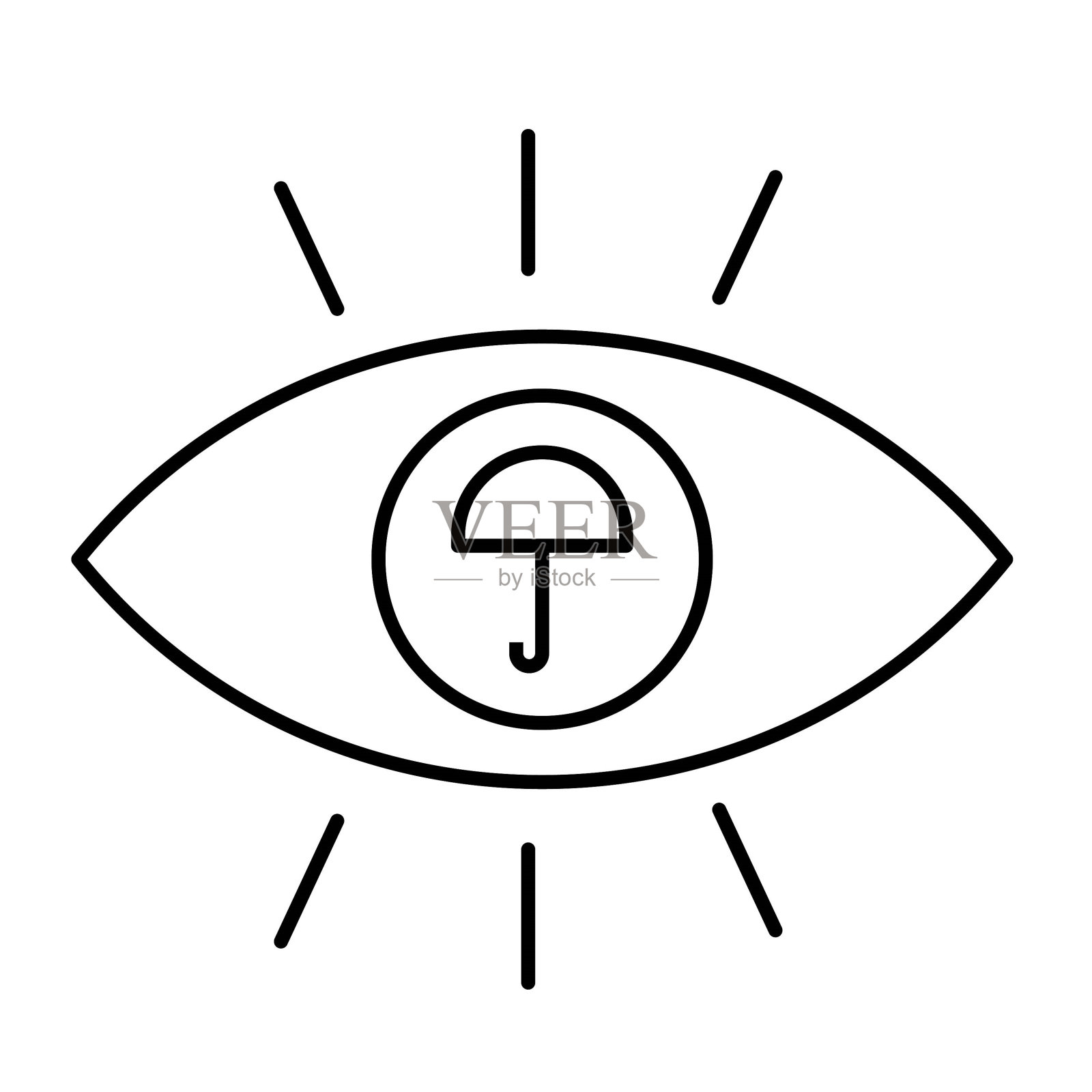 眼睛带伞图标，矢量最佳线图标。插画图片素材