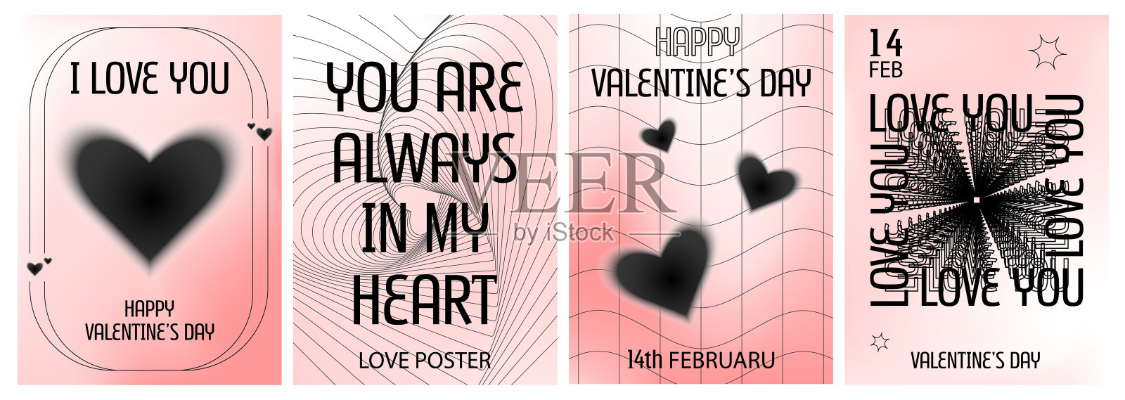 情人节快乐的贺卡或海报模板在千年虫的风格。插画图片素材