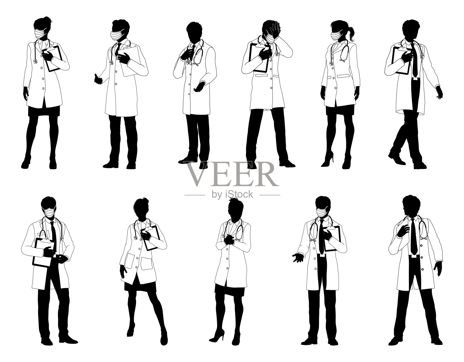 医生男女医务人员剪影集插画图片素材