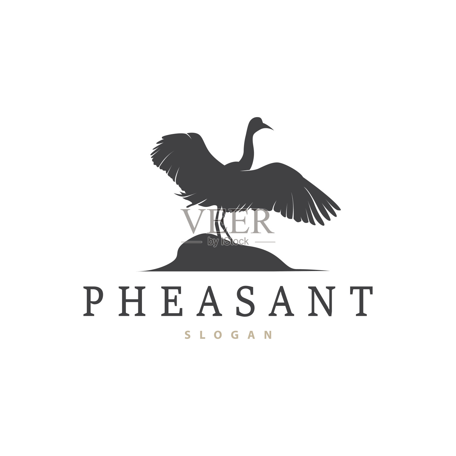 鹳鸟标志，苍鹭，草，和河流设计，矢量简单模板说明插画图片素材