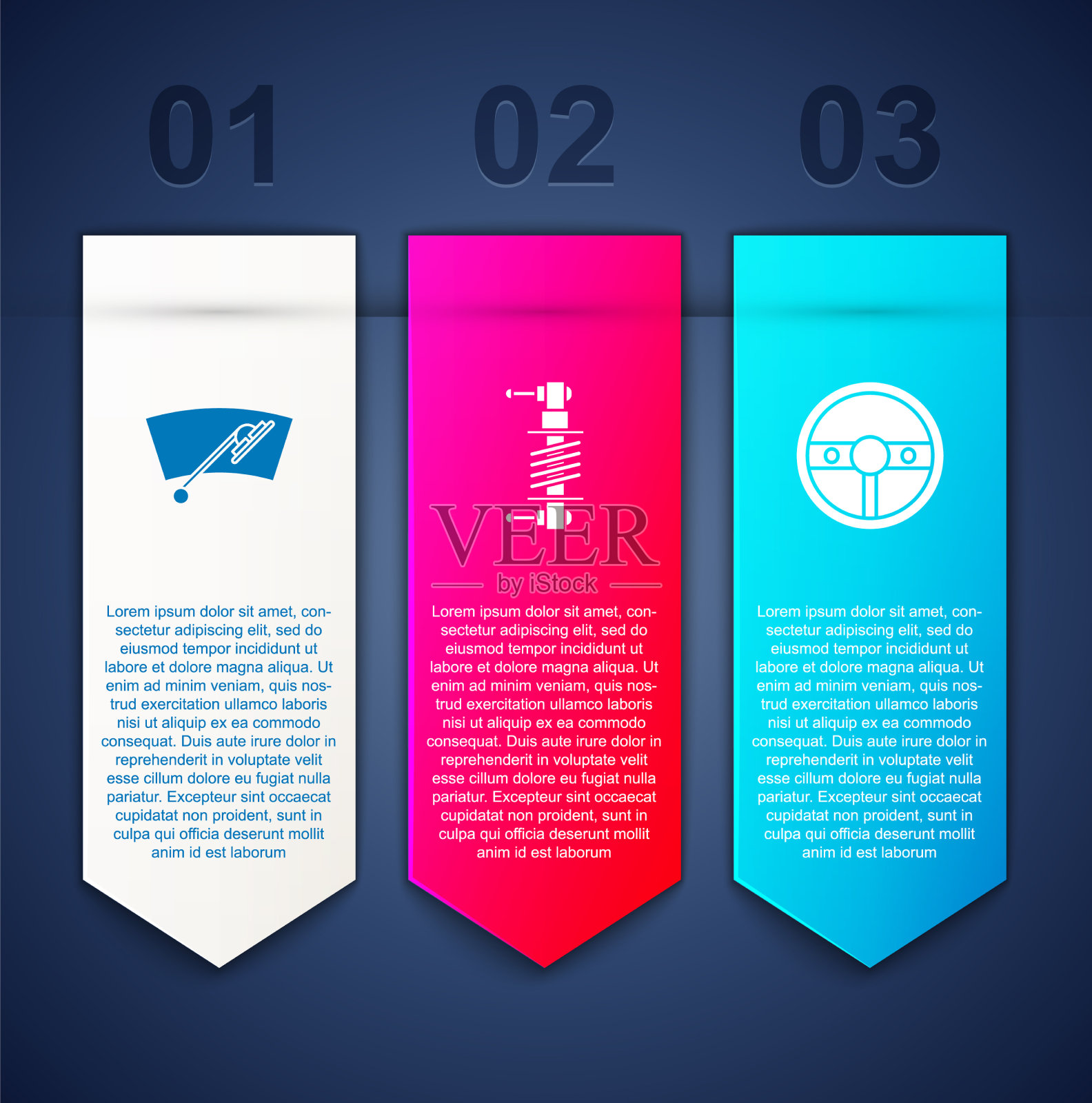 设置挡风玻璃刮水器、减震器和转向装置插画图片素材