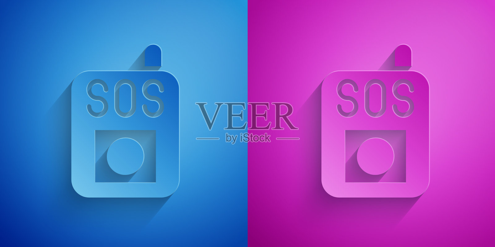 剪纸按下SOS按钮图标隔离上插画图片素材