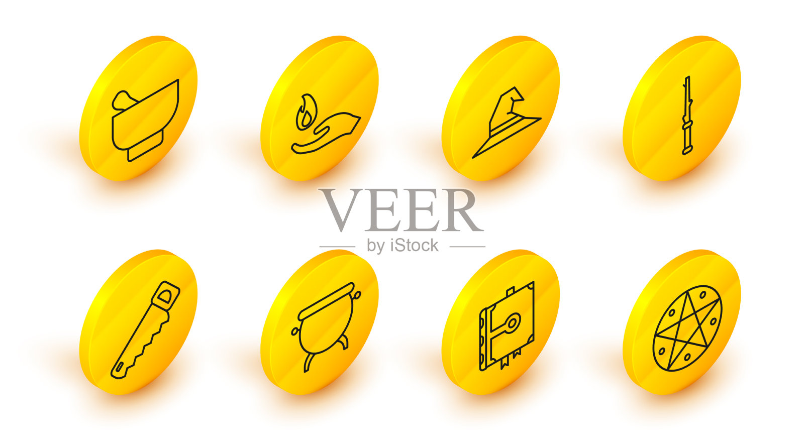 设五角星线在一个圆圈的古代魔法书插画图片素材