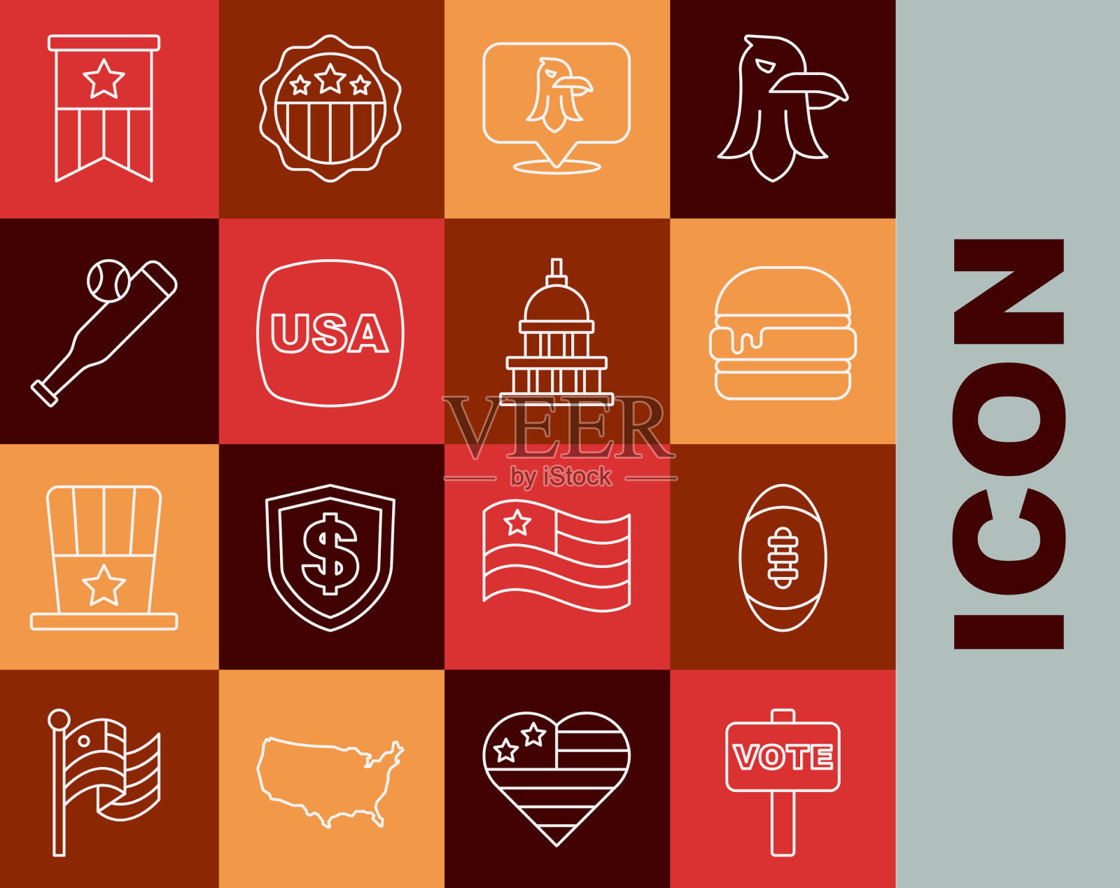 排队投票美式橄榄球汉堡插画图片素材