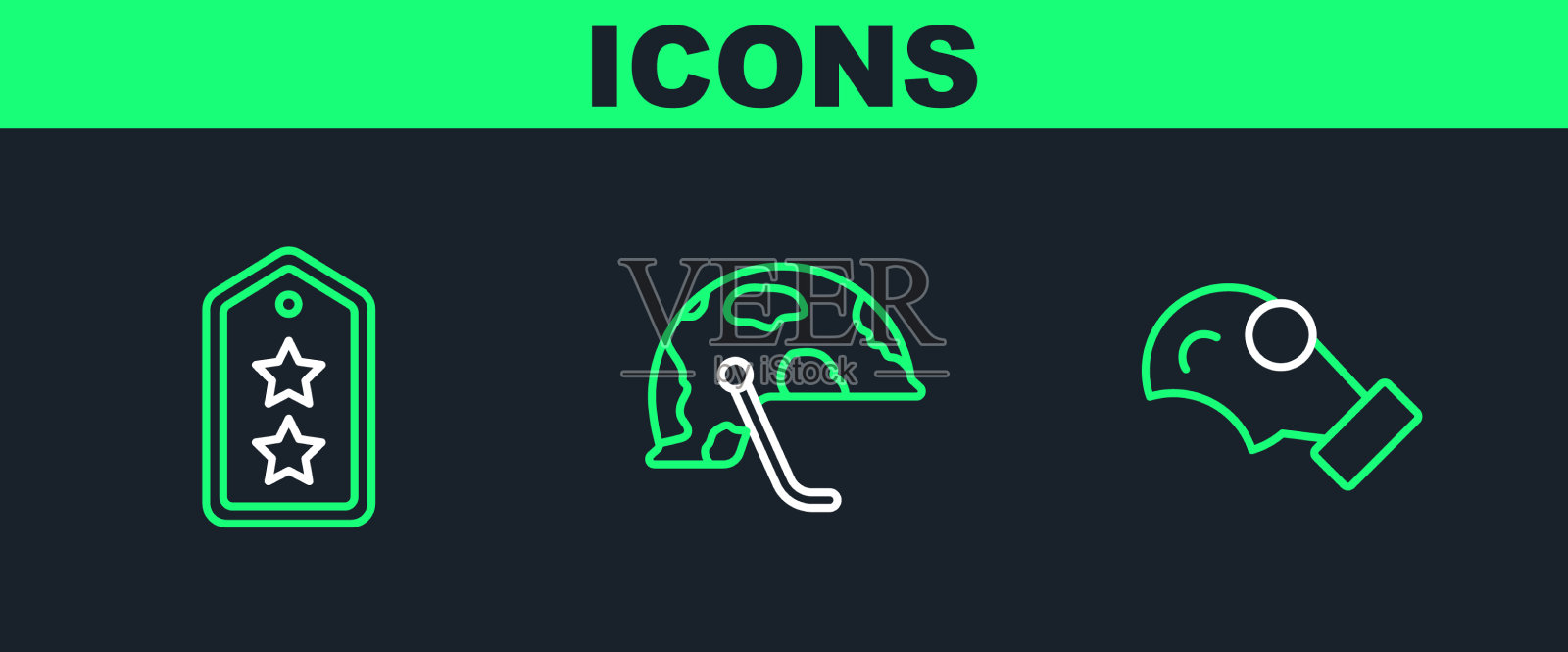 设置线防毒面具军衔和头盔图标插画图片素材