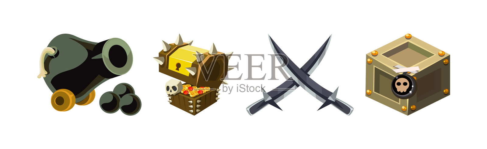 海盗冒险游戏图标和元素集插画图片素材