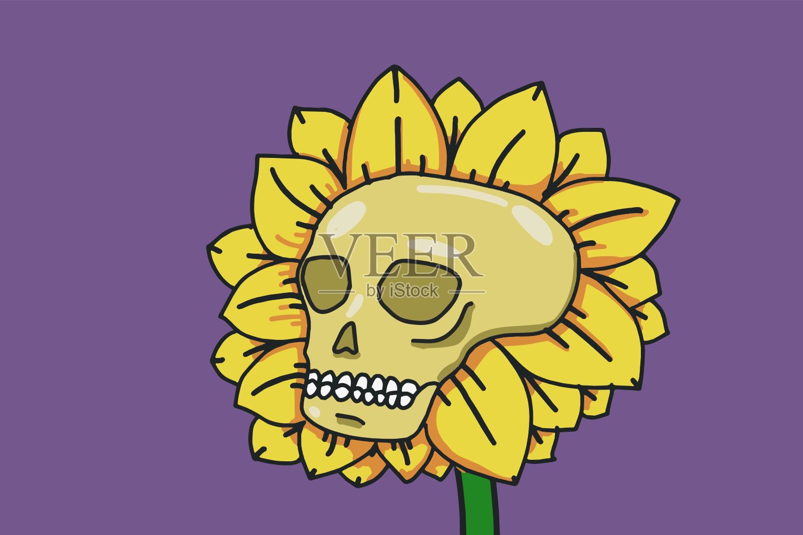 万圣节向日葵骷髅设计插画图片素材