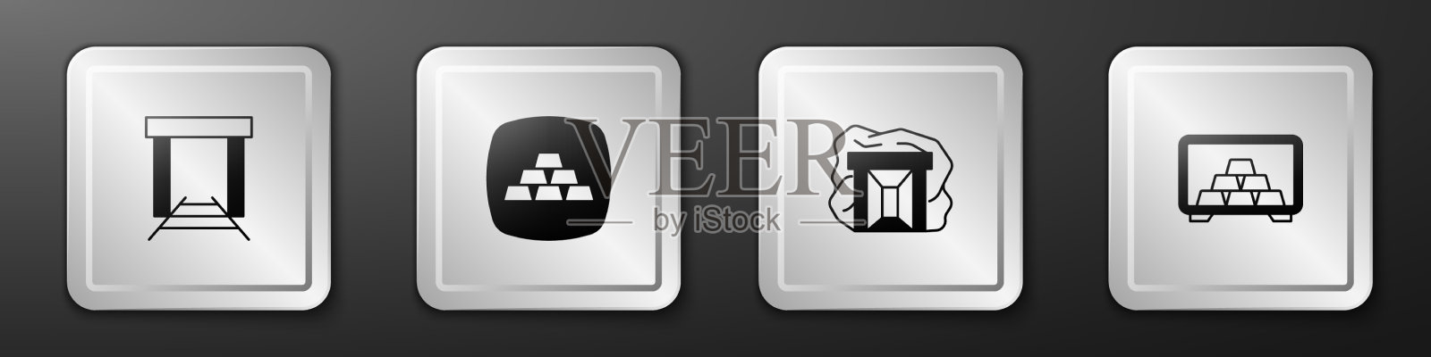 设置金矿酒吧和保险箱与黄金图标插画图片素材