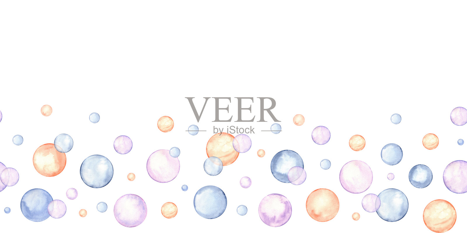 抽象无缝圆点的旗帜。用柔和的彩色画圈。创意极简风格。飞溅，气泡，圆形涂鸦点，笔触，污渍。水彩插图孤立在白色。插画图片素材