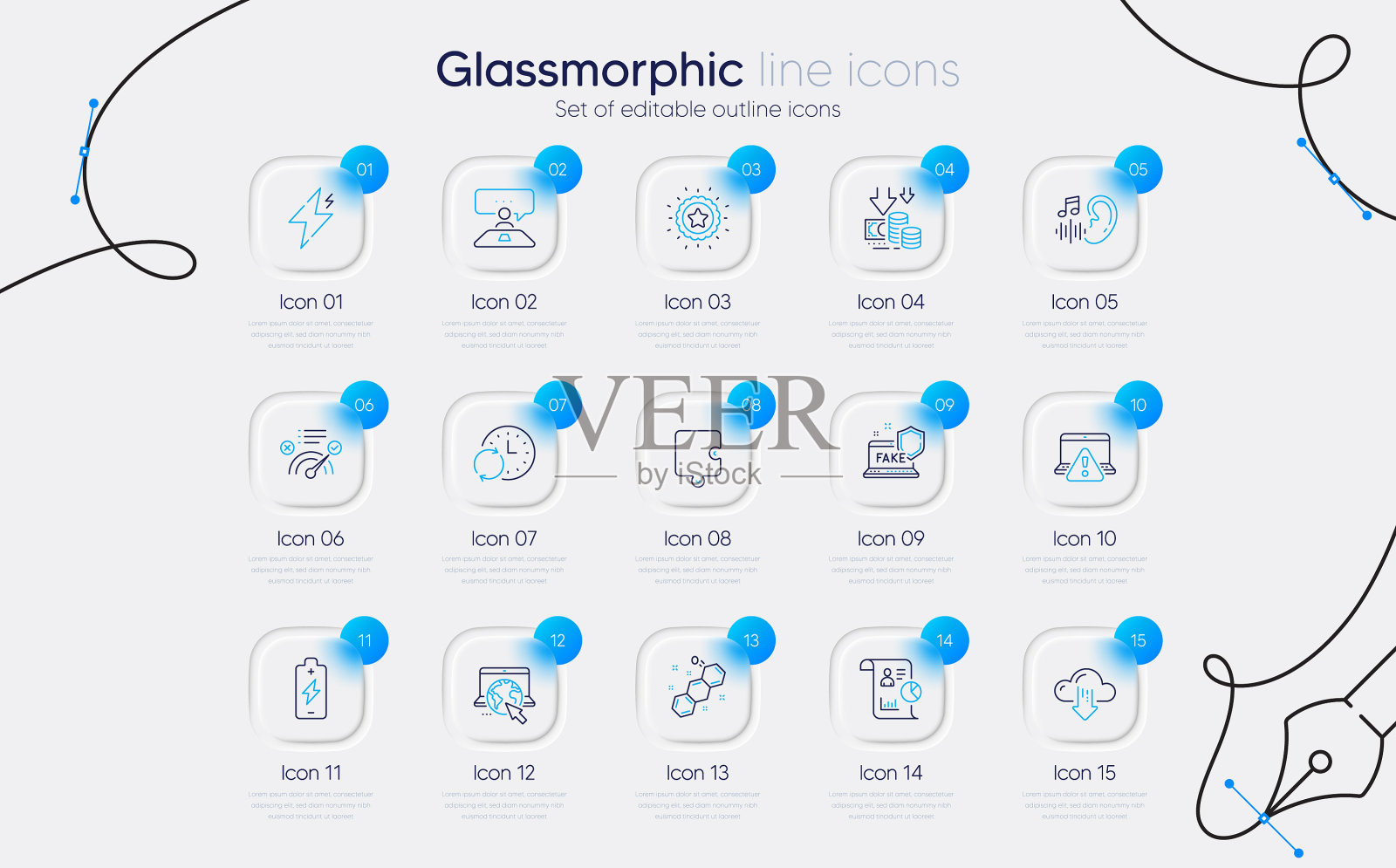 一套听力电池充电和报告线插画图片素材
