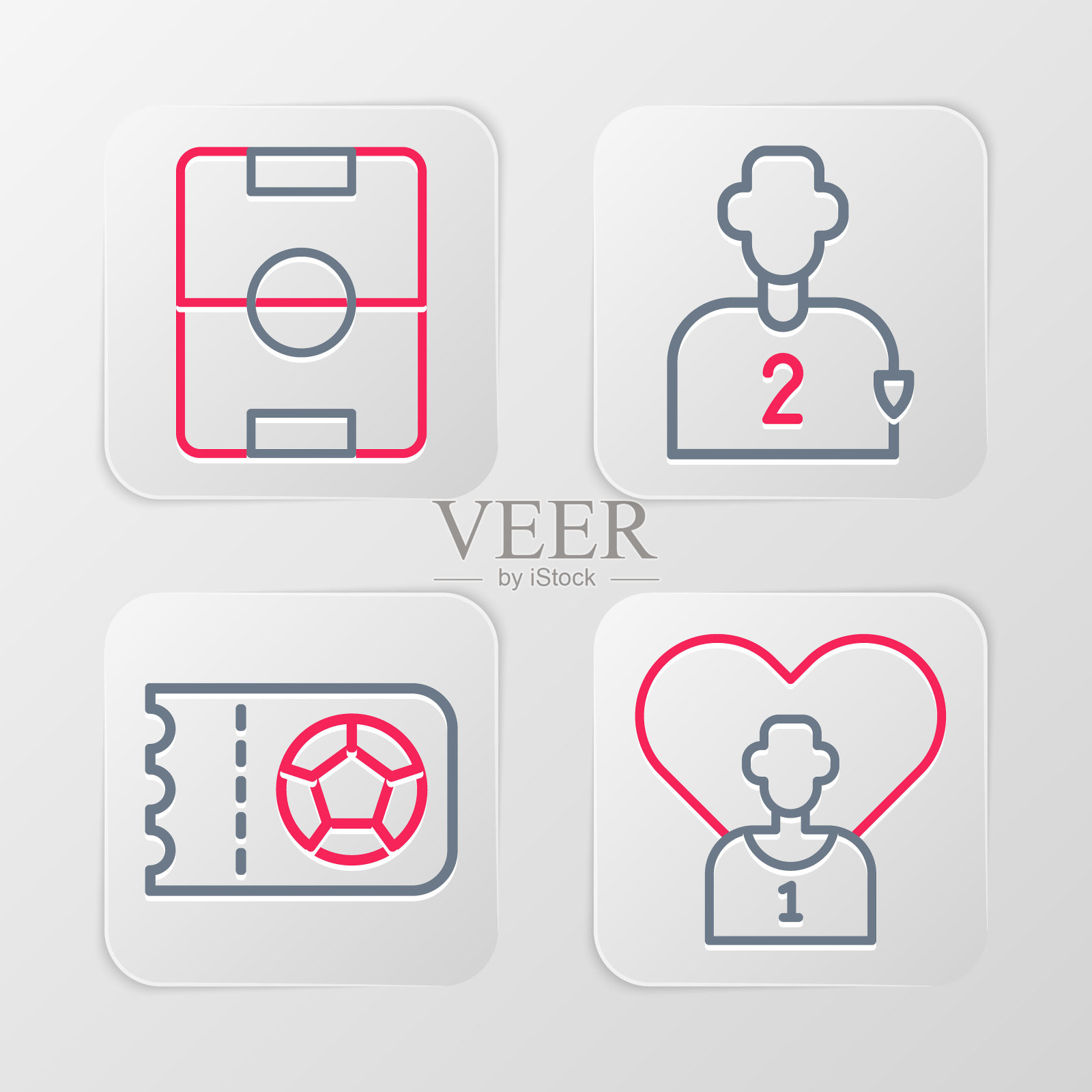 设置线足球或足球运动员，票，和领域的图标。向量插画图片素材