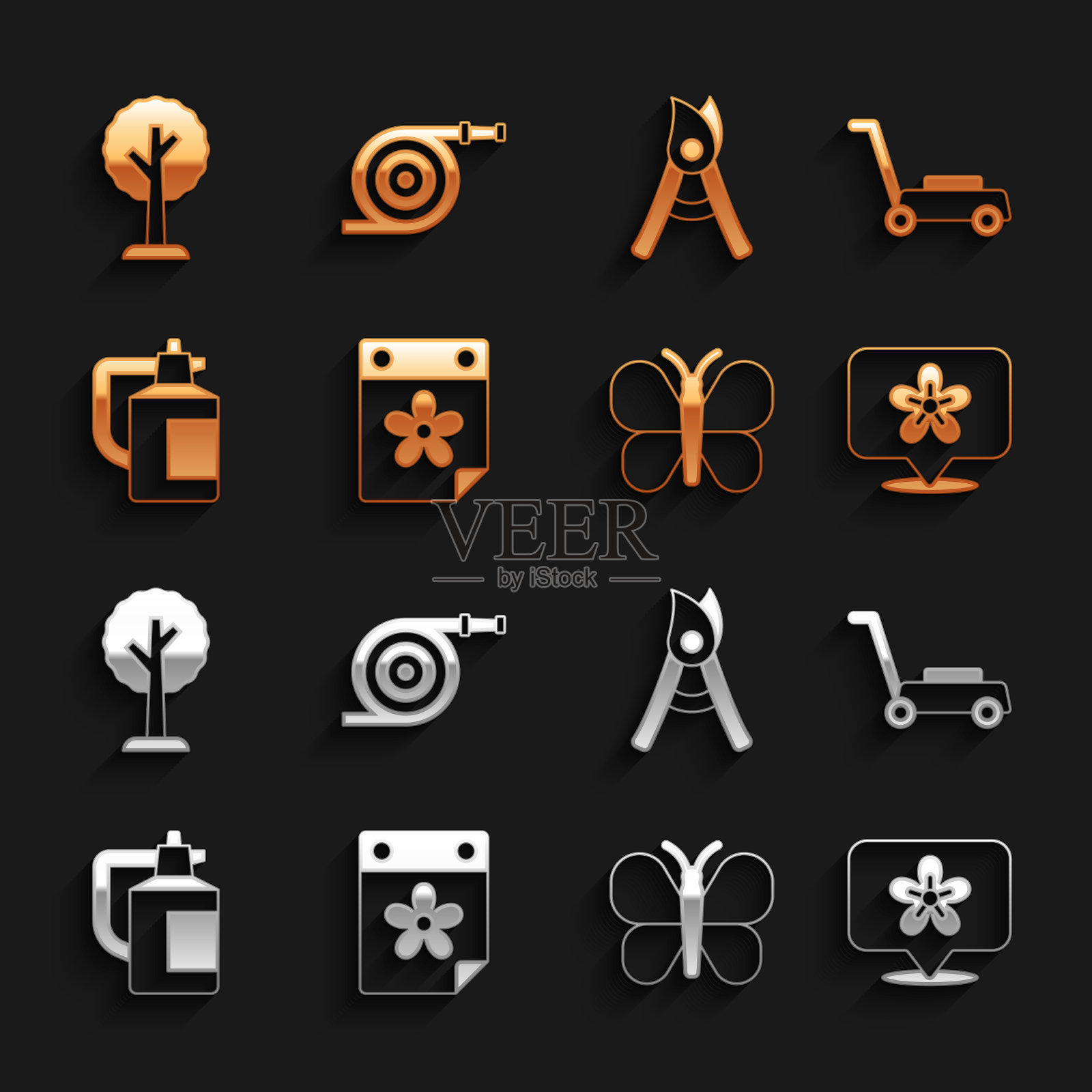 设置日历与花割草机的位置插画图片素材