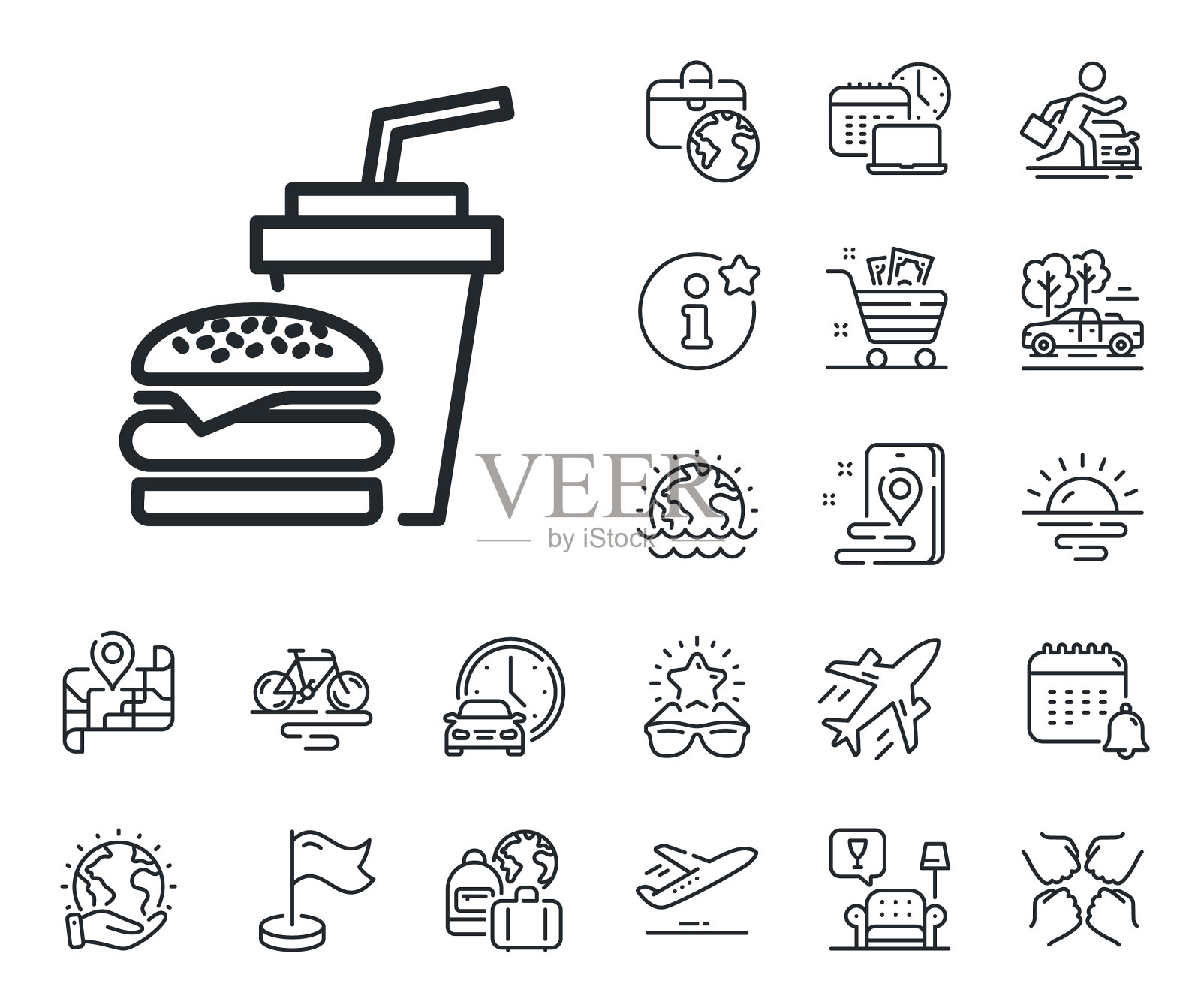 汉堡包与饮料图标快餐店插画图片素材